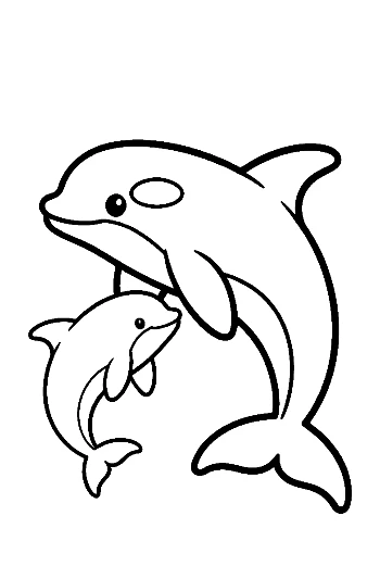 Orca Mother and Calf Outline