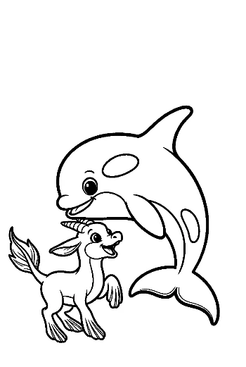 Orca Whale and Baby Unicorn Embrace