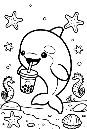 Orca Whale Drinking a Delicious Boba Tea Printable