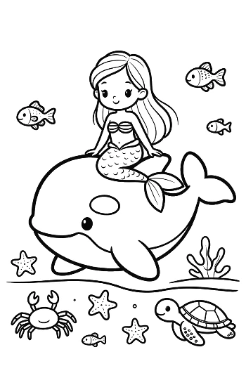 Pretty Mermaid Sitting on the Back of an Orca Printable