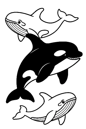 Stacked Orcas and Whales Outline Art