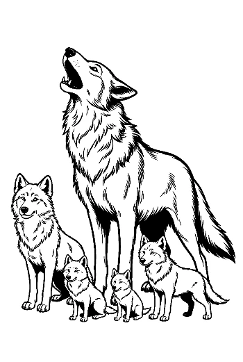 Alpha Wolf Howling with Pups