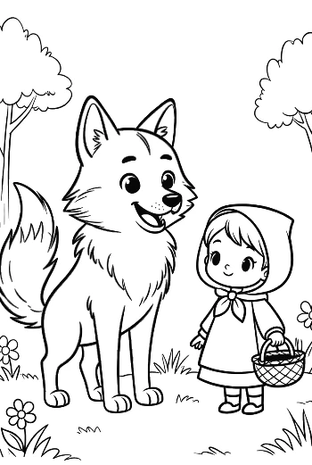 Forest Wolf Meeting a Girl in a Hooded Cape Printable