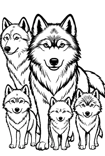 Gray Wolf Family Standing Together