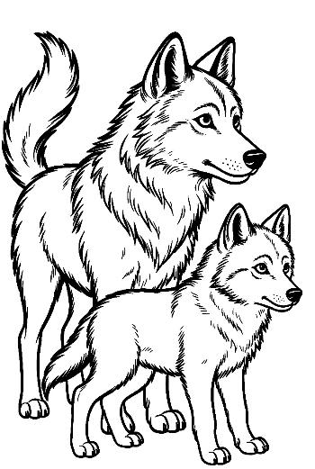 Gray Wolf Pair Outline