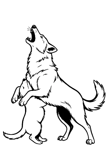 Howling Wolf and Pup Line Art