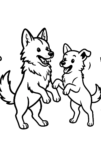 Playful Gray Wolf Mom and Pup High-Five