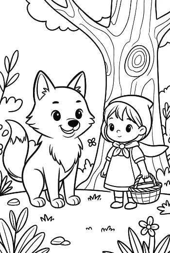 Wolf and Little Red Riding Hood by a Hollow Tree Printable