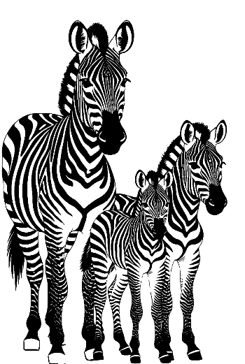 Zebra Family in Black and White Stripes