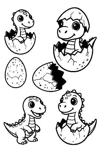Cute Baby Dinos Hatching from Eggs