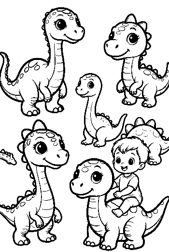 Cute Baby Dinos Playing with a Boy