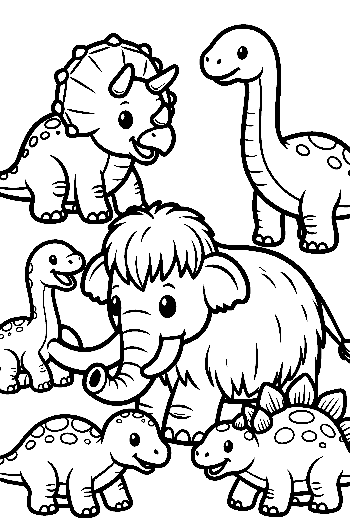 Cute Baby Dinos with Fluffy Mammoth