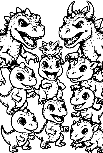 Cute Baby Dinosaurs Playful Gathering