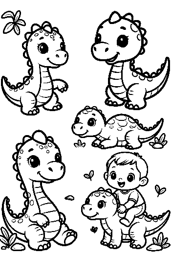 Cute Baby Dinosaurs Playing Joyfully