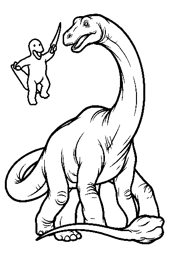 Diplodocus Giggling at Tiny Swordsman's Poke