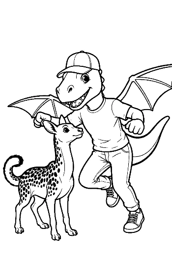 Cool Pterodactyl Dino with Spotted Fawn Buddy