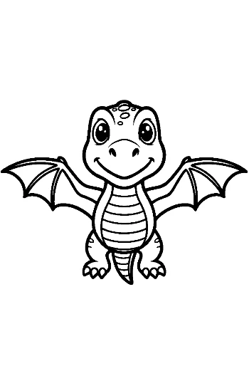 Cute Pterodactyl Flying Dino Outline