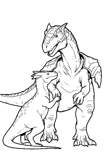 Adult Stegosaurus Nurturing Baby Dino