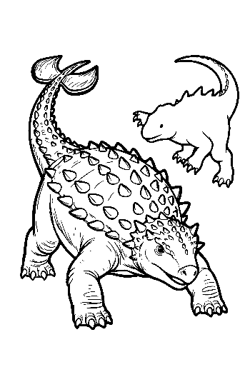 Baby Ankylosaurus Leaping on Adult