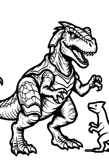 Fierce Armored Stegosaurus Roars with Baby Dino