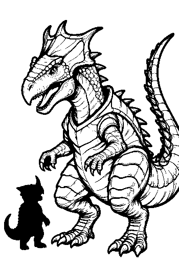 Giant Armored Stegosaurus Guards Baby Dino