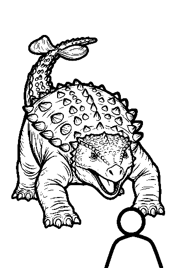 Grinning Ankylosaurus Lunging at Stick Figure