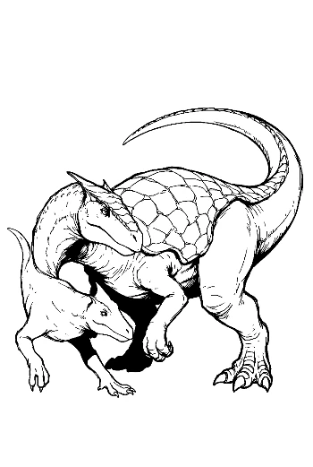 Playful Stegosaurus Parent and Baby Wrestling