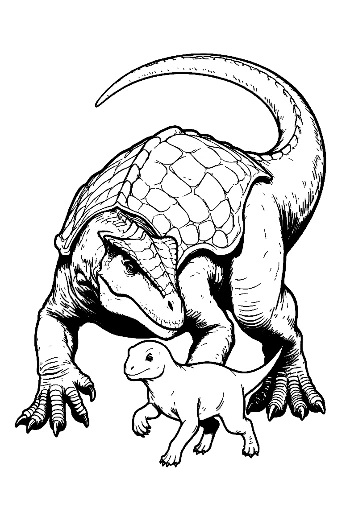 Stegosaurus Protecting Baby Dino