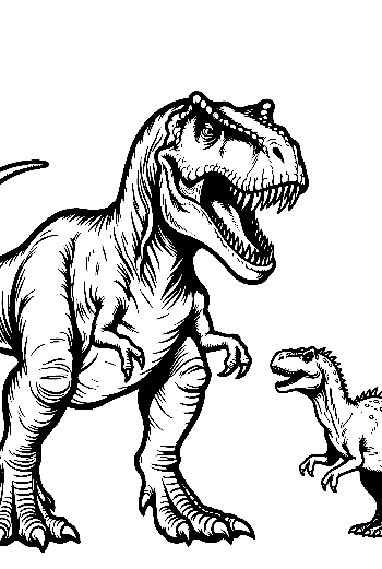 Fierce Adult T-Rex Roars at Baby Dino