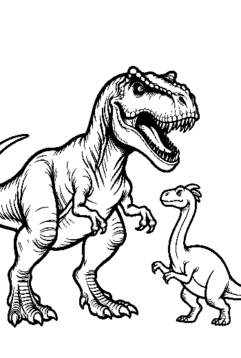 Fierce T-Rex Roaring at Tiny Dino