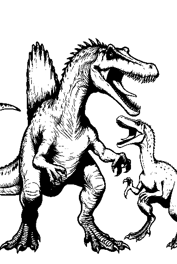Giant Spinosaurus Roars at Baby T-Rex