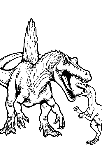 Spinosaurus Roars at Baby T-Rex