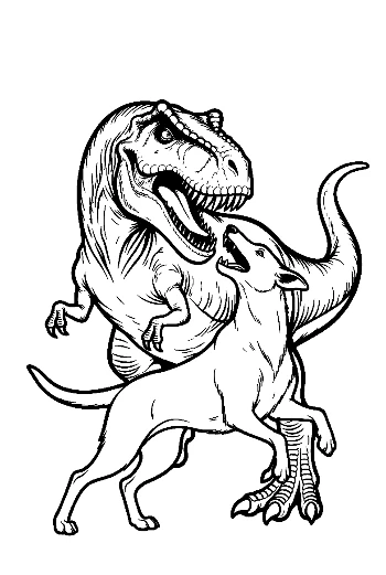 T-Rex Playfully Wrestling with Dog