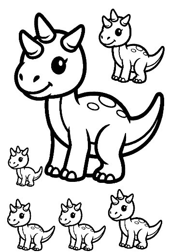 Adorable Triceratops Family Coloring Page