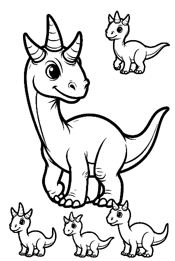 Cheerful Triceratops Family Coloring Page