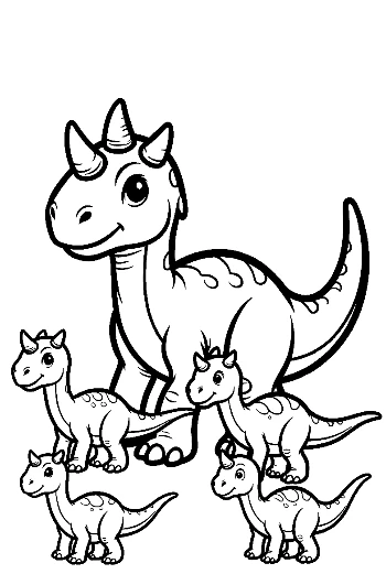 Cheerful Triceratops Mom and Babies