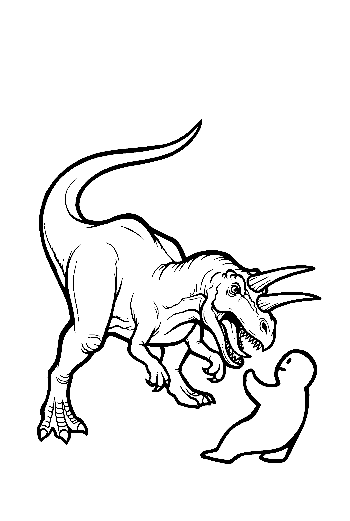 Fierce Triceratops Roaring at Ghost and Penguin
