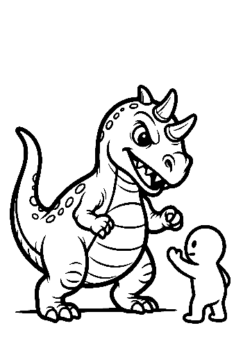 Grinning Triceratops Faces Tiny Pal
