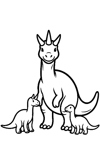 Happy Triceratops Family with Babies