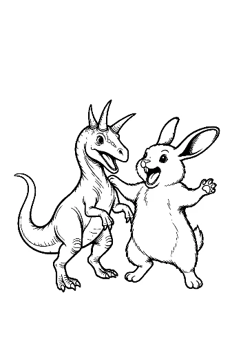 Triceratops Dancing Joyfully with Bunny