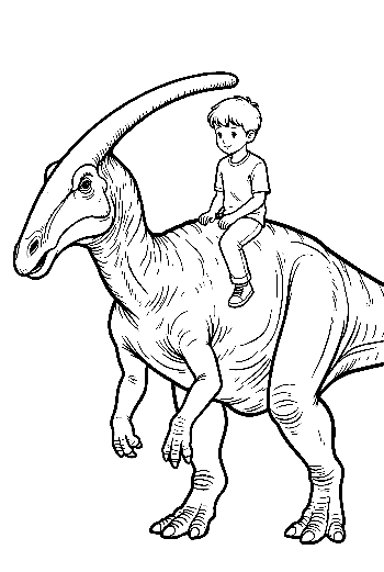 Boy Joyfully Riding a Gentle Parasaurolophus