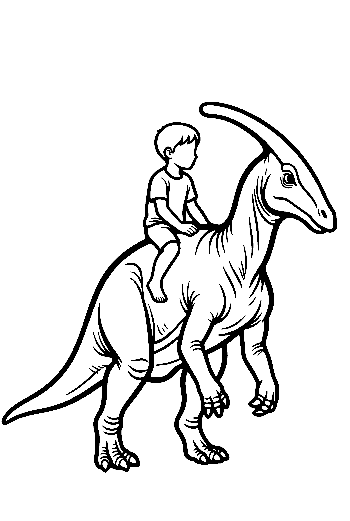Boy Riding Friendly Parasaurolophus