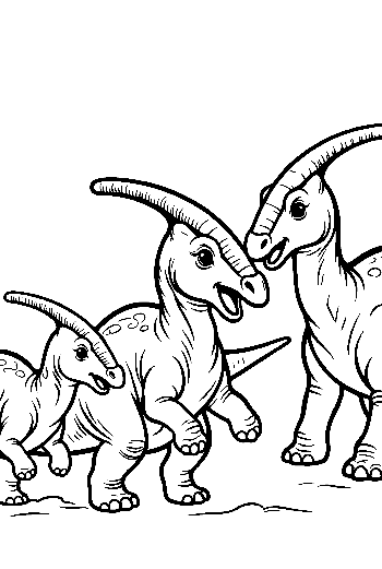 Playful Parasaurolophus Family Outlines