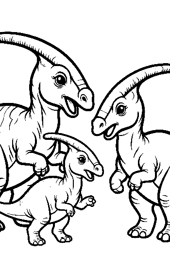 Verspielte Parasaurolophus-Familie