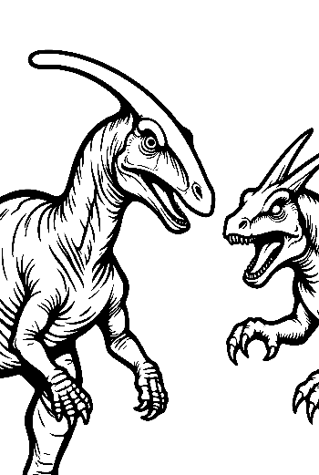Velociraptor Lunges at Parasaurolophus
