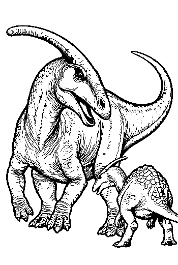Vigilant Parasaurolophus Mother and Calf
