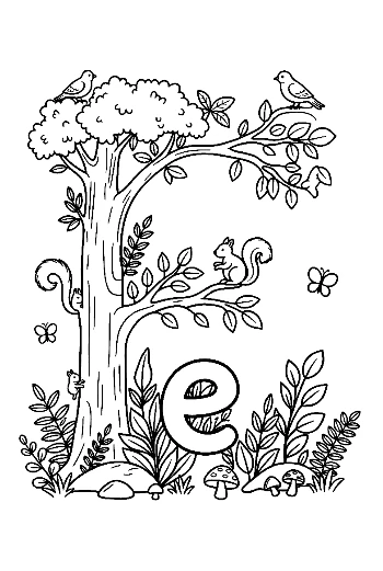 Botanical Letter E with Blooming Flowers Printable