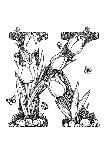 Elegant Tulip Flower Letter K Art Printable