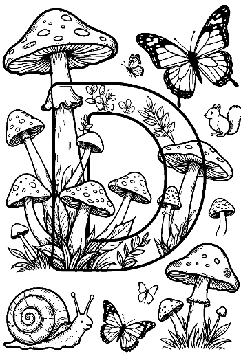 Magical Toadstool Letter D with Butterflies Printable