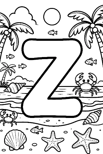 Tropical Beach Letter Z with Palm Trees Printable